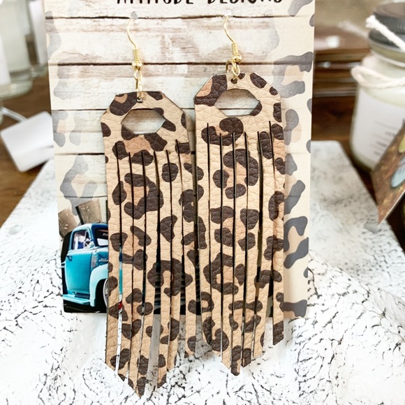 Boujee Boutique Jewelry - Leopard Print Leather Fringe Earrings